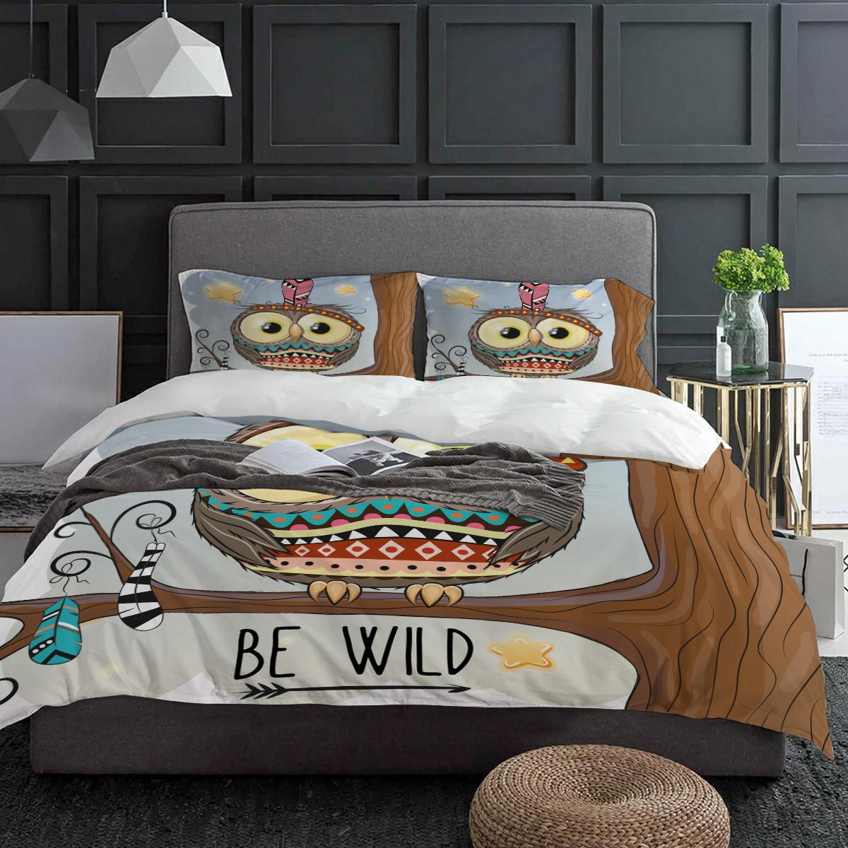 

Мультяшная сова, индейское перо, комплект постельного белья 3 предмета, для мальчиков, для девочек, пододеяльник, наволочка, детский, взрослый, покрывало, комплект для двуспальной кровати, домашний текстиль EU single(135x200cm)