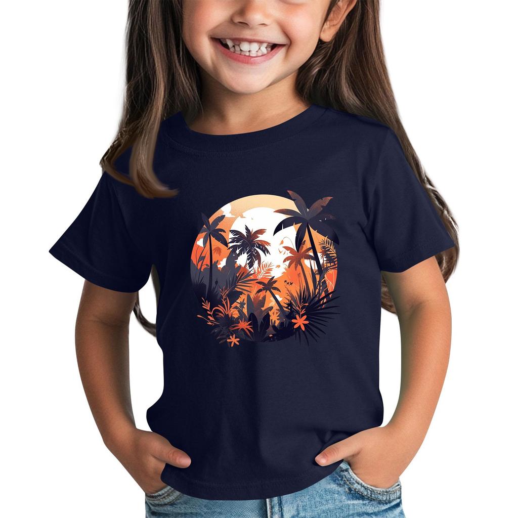 Children's Fashion Daily Printed Round Neck Short Sleeved Casual T-shirt Top