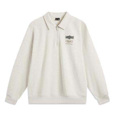 Li Ning Sports Lifestyle Series Casual Fashion Simple Solid Color Letter Comfortable Loose Polo Neck Pullover Sweatshirt Unisex Sweatshirt AWDV361-1