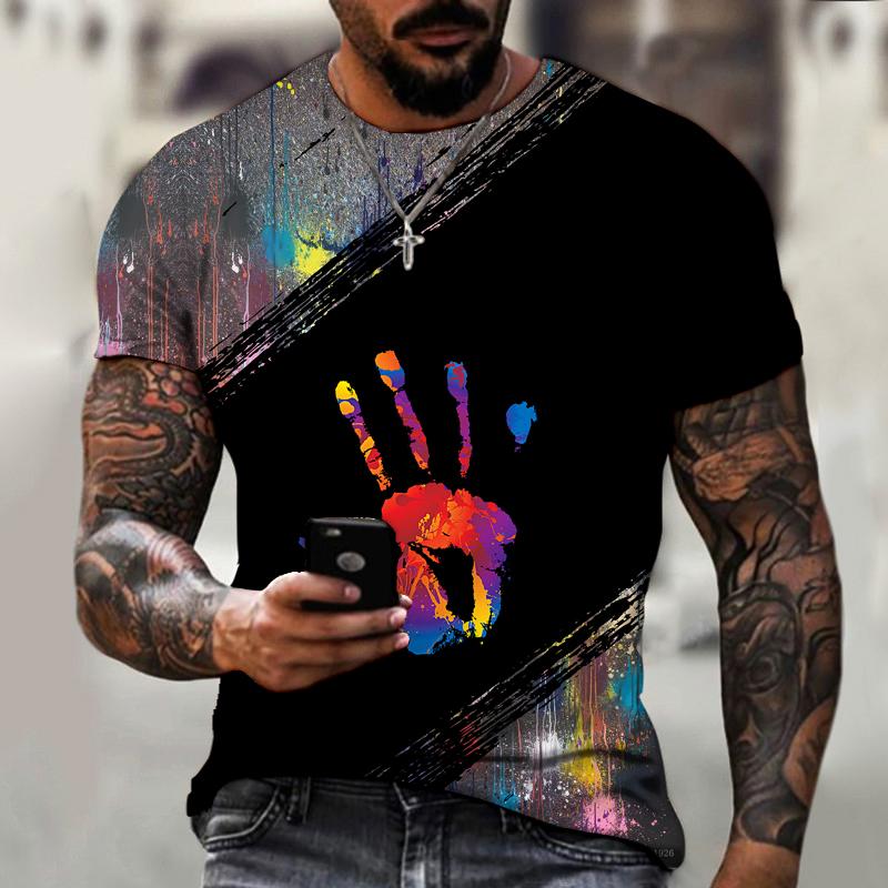 Color Graffiti Handprint 3D Printing Men's T-shirt Hip Hop Harajuku Street Style Streetwear Summer Short Sleeve Tops Tees