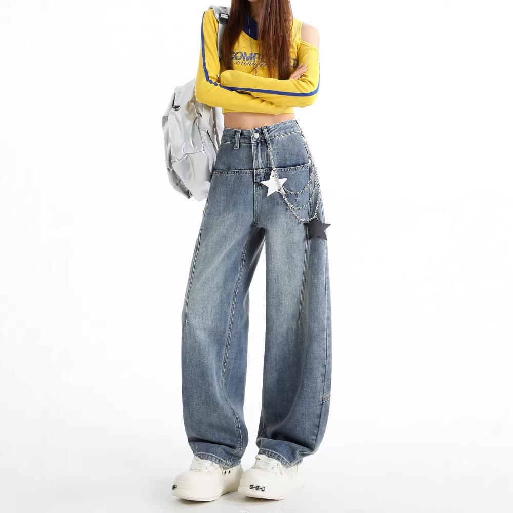 Retro Wide-Leg Jeans for Women - Spring Plus Size, Loose Fit, Floor-Length Pants
