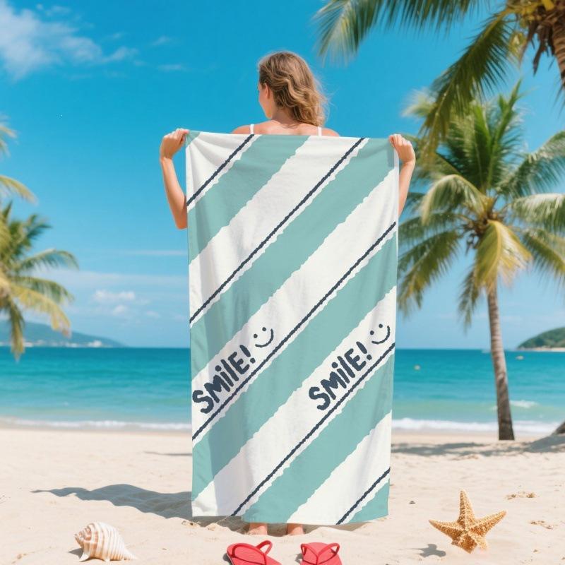 For Fashion Summer Colorful Striped Ultra-Soft Microfiber Beach Towel Quick-drying Silver Ion Antibacterial Cross-Border