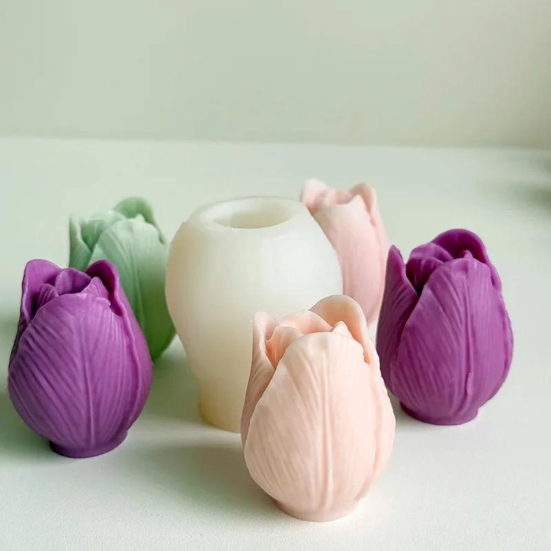 3D Tulip Flower Bud Silicone Mold for Aromatherapy Candles Handmade Soap Gypsum Resin DIY Chocolate Baking Flower Shaped Kitchen