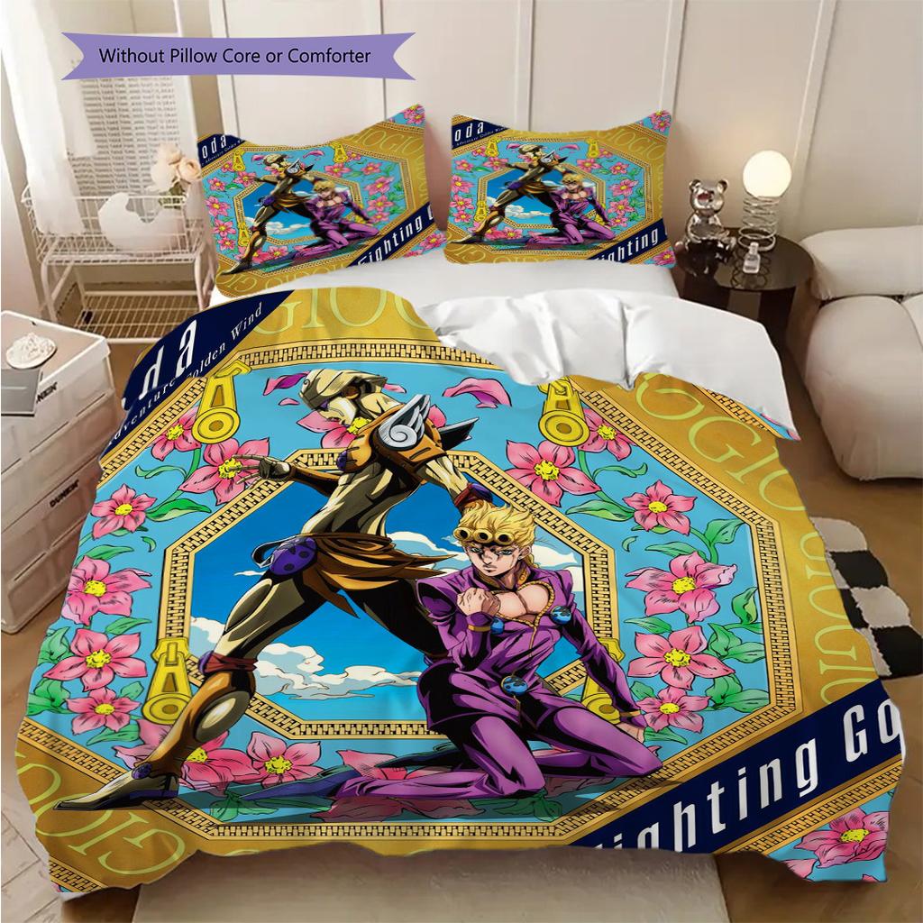 Lebendiges Anime-Ensemble Dreiteiliges Set (1 Bettbezug + 2 Kissenbezüge, ohne Füllung) 2D flaches Bettbezug- und Kissenbezug-Bettwäscheset