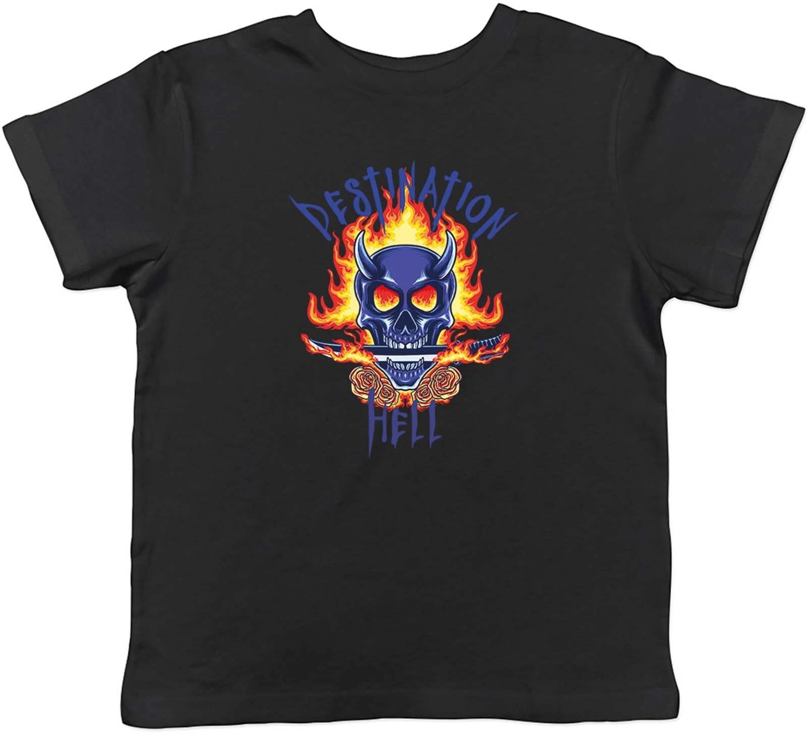 Skull Flame Kids T-Shirt Gothic Destination Hell Fire Childrens Boys Girls Gift 160