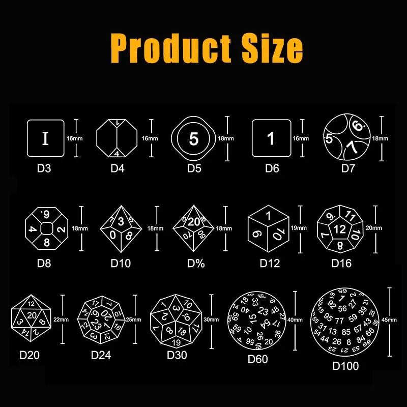 15 Piece Multiple Digit Face Opaque Black Polyhedral Dice Set for RPG D3 D4 D5 D6 D7 D8 D10 D12 D16 D20 D24 D30 D60 D100