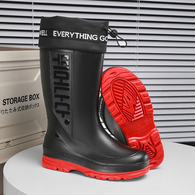 Men's Rain Shoes Waterproof Boots Comfortable Mid Calf Boots Rainproof Work Water Shoes Non-Slip Drawstring Rubber Boots