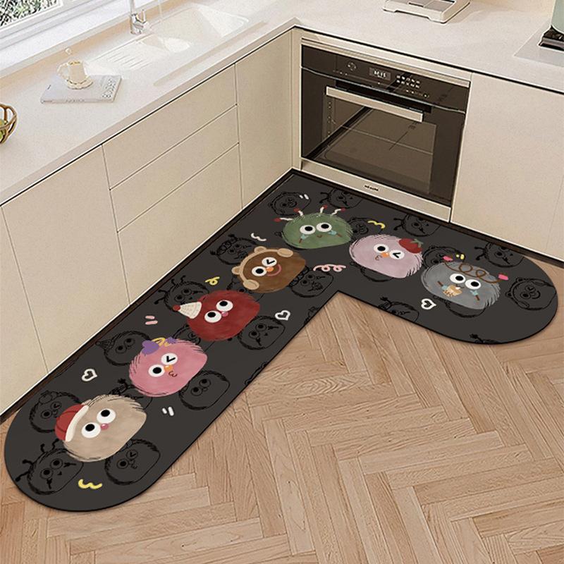 Kitchen Floor Mat with Water Oil Absorption L-shaped Diatomaceous Earth Floor Mat Household Cartoon Wear-resistant Anti Slip Mat