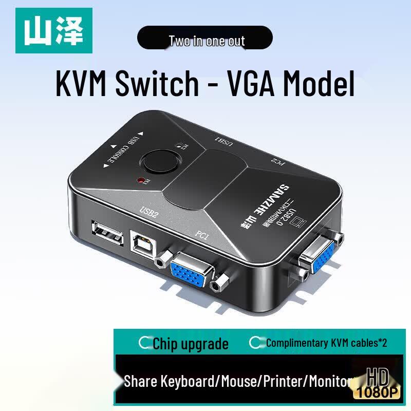 SAMZHE 2-Port VGA KVM Switch with USB Sharing