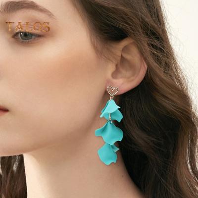 1 paio di orecchini pendenti da donna a forma di fiore, stile bohémien, con nappa a petalo, a forma di cuore, da donna, gioielli per le orecchie, da ballo, da spiaggia