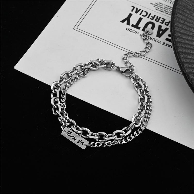 Trend hot-selling medium cold wind letter bracelet women's hip-hop double-layer corner men's bracelet jewelry accessories