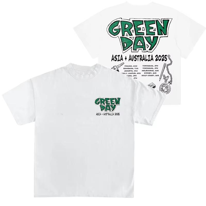 2026 Green Day Band Illustration Fun Music Album American Retro Punk Loose Unisexs and Womens Printed Tshirt Ins Y2k