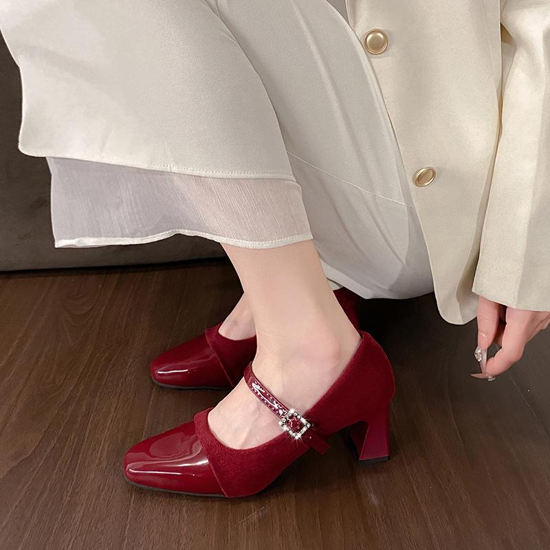 2025 Summer New Square Toe Women's High Heels Buckle Strap Dress Pumps with Leopard Plus Size Chunky Heels Fashion Ladies Shoes