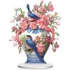 Acrylic Bird Flower Vase Desktop Diamond Art Kits Animal 5D DIY Diamond Art Tabletop Decorations Handmade for Home Office Decor