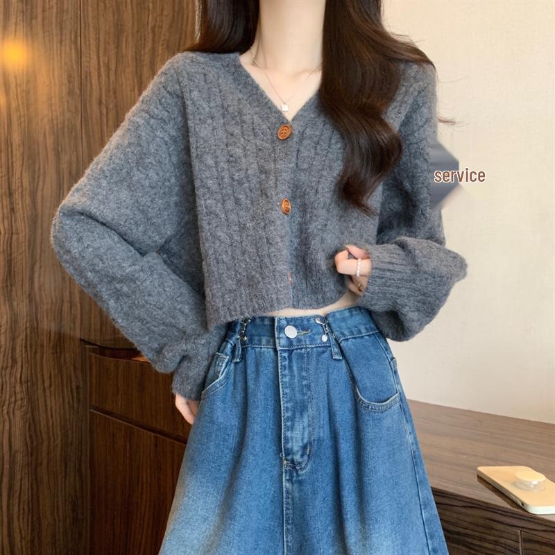 Women's Retro High-End Cable Knit Cardigan, Autumn/Winter 2026 - Loose, Lazy Fit with Long Sleeves