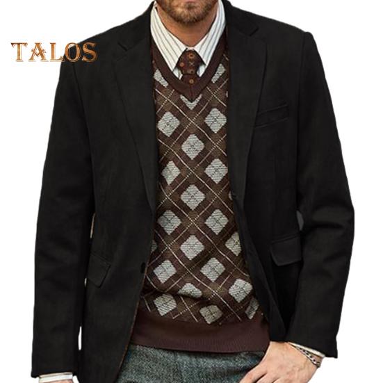 Casual Suit Coat Lapel Long Sleeve Two-Button Regular Fit Suit Jacket with Flap Pockets Short Plush Business Outerwear