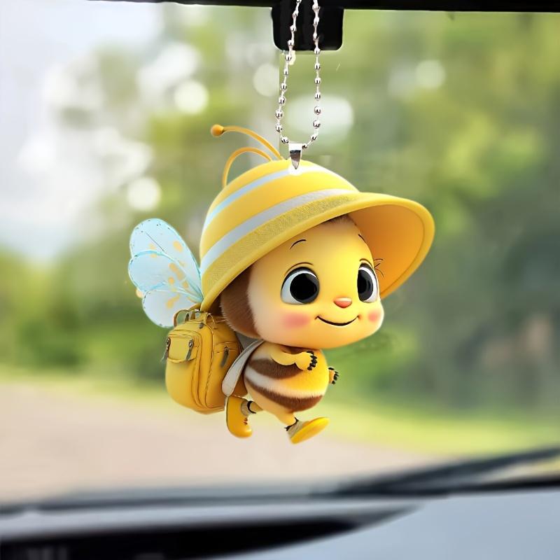1pc Cute Little Bee Backpack Design Rearview Mirror Decoration Pendant, Backpack, Keychain Decoration Pendant