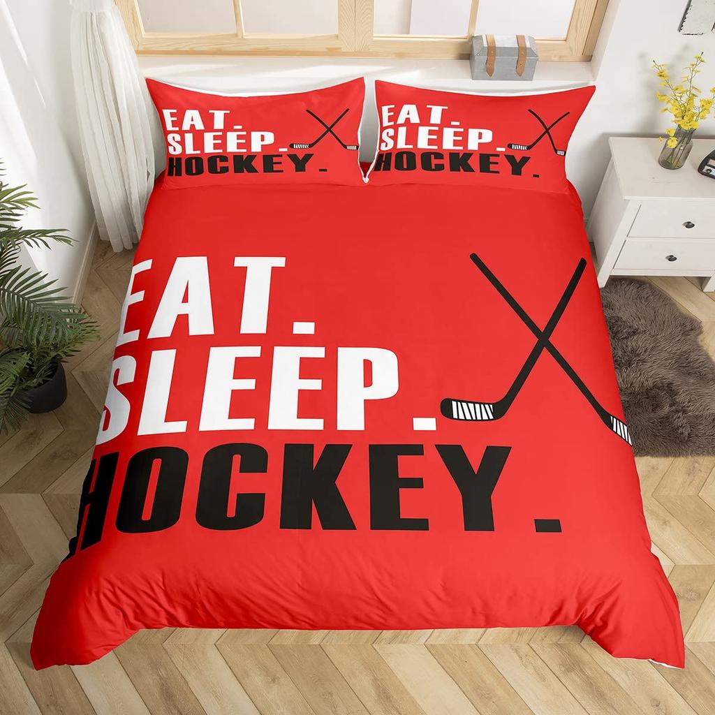 Comforter Ice Hockey Bedding Set Twin Size Kids Ice Sports Games Comforter Set For Boys Girls Teens Hockey Player