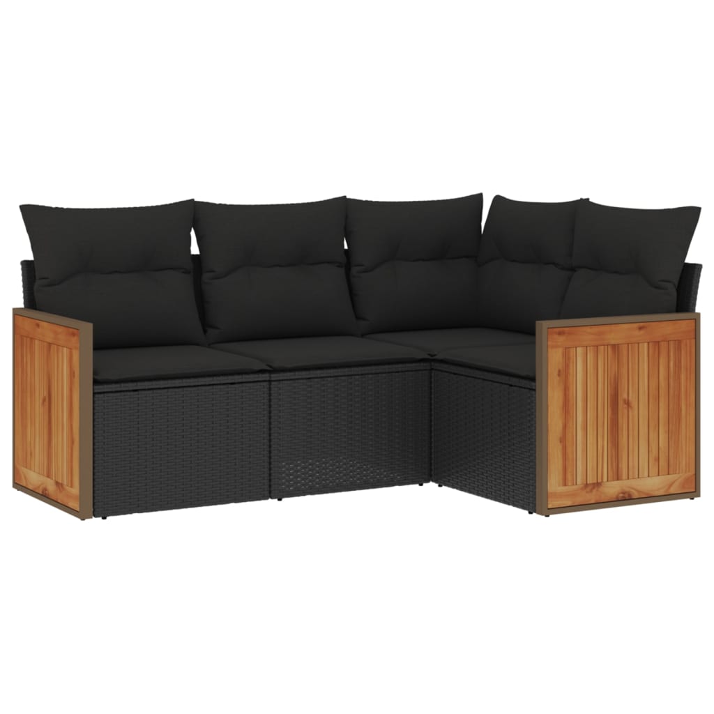 4 Piece Outdoor Sofa Set with Cushions Black Poly Rattan