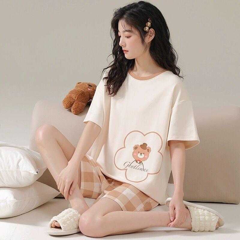 Women's Summer Short-Sleeved Short Pants Set Youthful Teenage Student Oversized Loose-Fitting Casual Homewear Summer Set