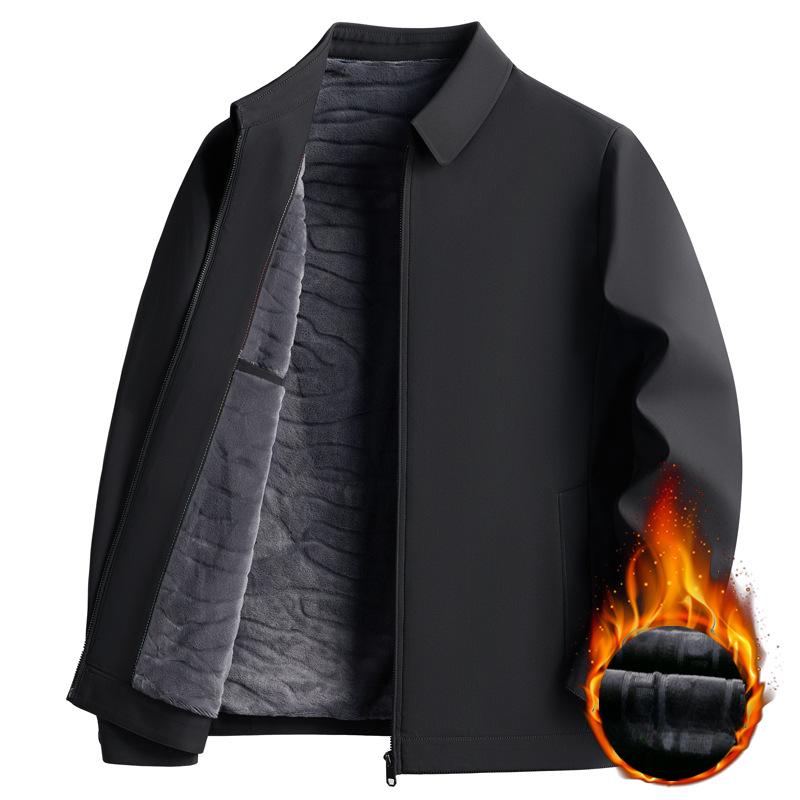 

Winter Plush Thickened Executive Jacket for Men Business Casual Middle-aged Daddy Wear Lapel Autumn Jacket 4XL чёрный