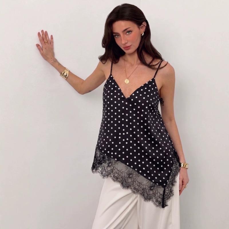 V Neck Irregular Lace Spliced Loose Camisole Tank Top