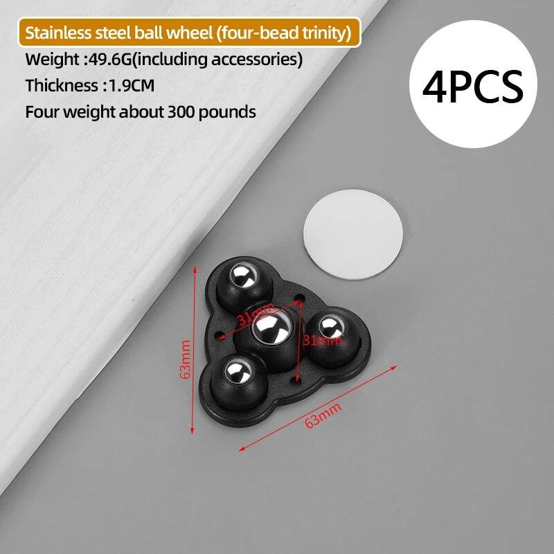 4PCS Non Punching Adhesive Ball Pulley Furniture Mobile Base Accessories Small Wheels Storage Bin Garbage Bin Universal Wheels