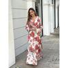 Autumn New Printed Deep V-neck Slim Dress Fashionable Long-sleeved Women's Clothing