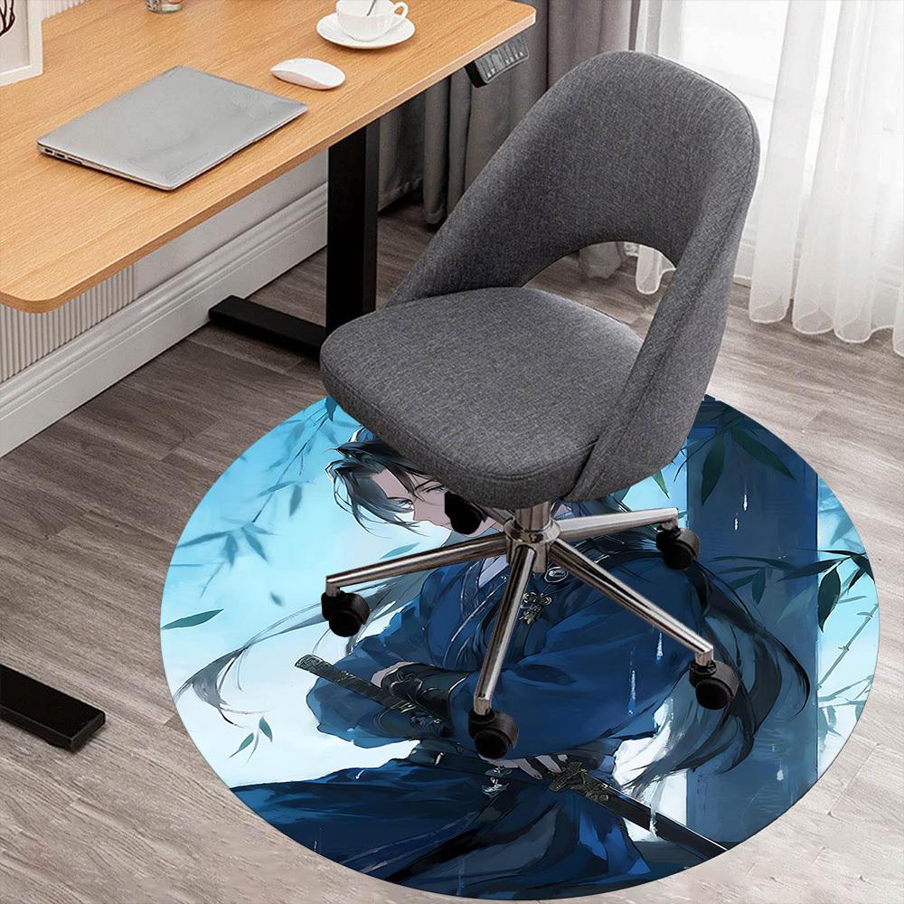 

1 шт. Круглый коврик для стула с изображением воина-самурая, ковер для офиса, нескользящий, напольный коврик для офиса, спальни и декора помещений p127028 80cm by 80cm