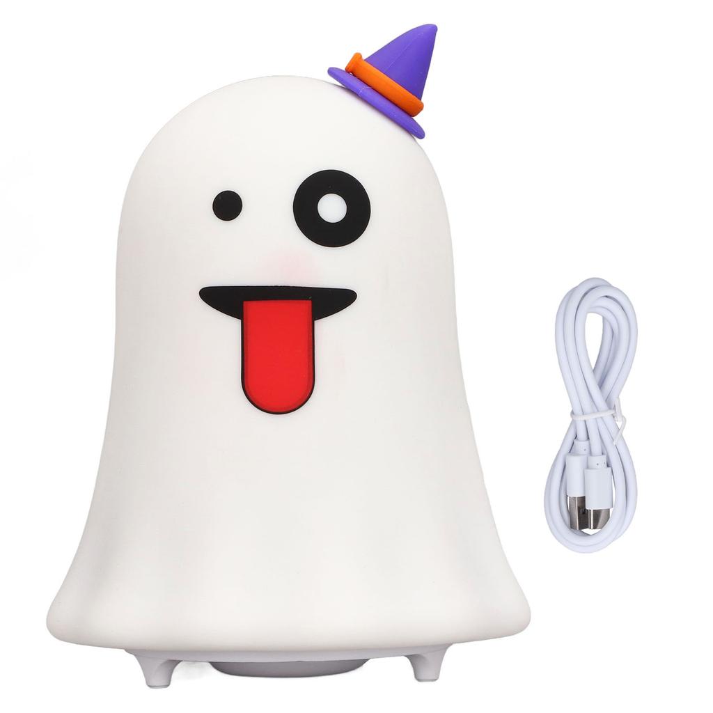 LED Cute Night Lamp Ghost Shaped 7 Colors Light USB Charging Silicone and ABS Bed Light for Kids