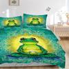 3pcs Meditation Frog Bedding Set - 1 Duvet Cover + 2 Pillowcases(Core Not Included), Machine Washable Polyester, All-Season Comfort, Bedroom