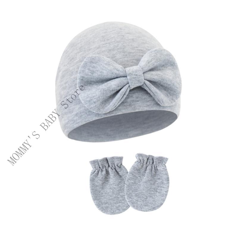 H3CD 2025 Baby Bonnet Newborns Fetal Caps Fashionable Brimless Hat Trendy Headgear with Anti-grab Mittens Soft Gloves серый