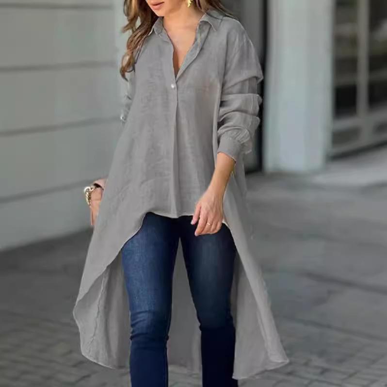 Women's Solid Color Loose Elegant Long Sleeve Irregular Lapel Shirt