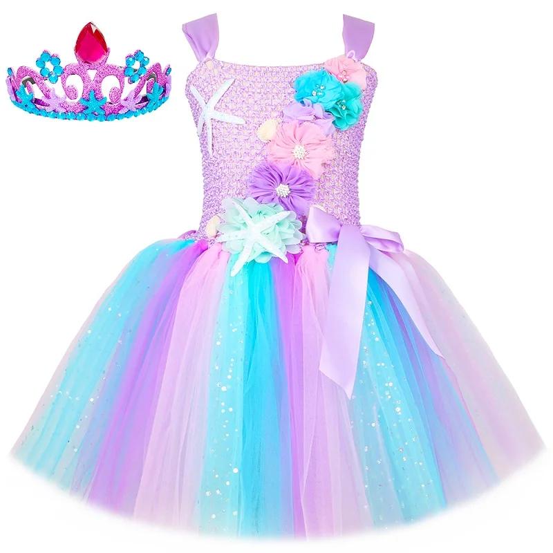 Šaty Princezny Mořské Panny pro Dívky Pastelské Květiny Narozeninová Oslava Tutu Šaty Halloweenský Kostým Malé Mořské Víly pro Děti Oblečení