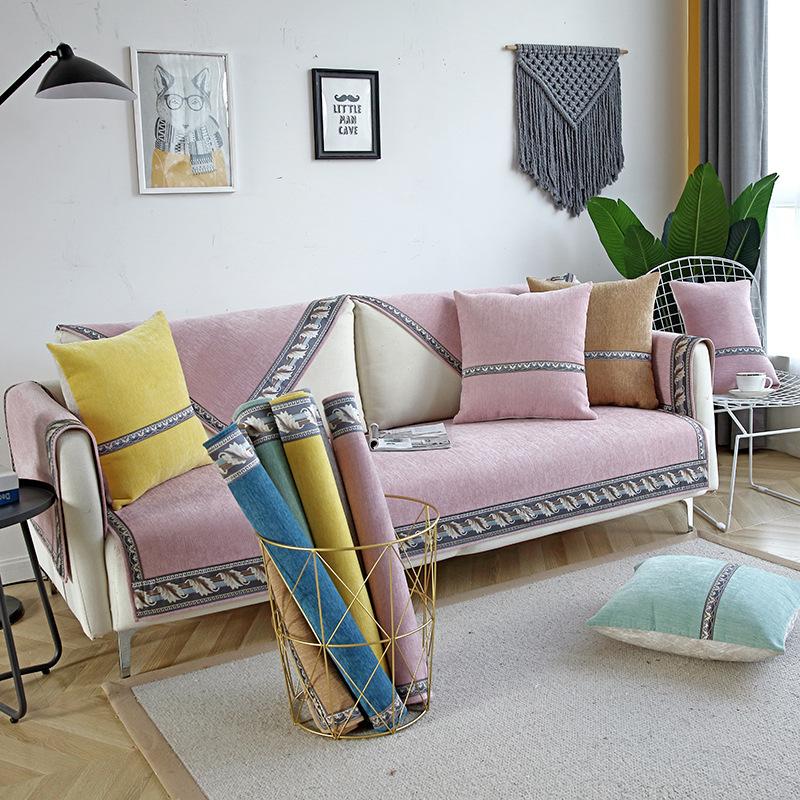 

Четыре сезона однотонная синельная диванная подушка Нескользящая кожаная подушка Современная наволочка Императорская наложница полностью покрытый чехол 70*70CM