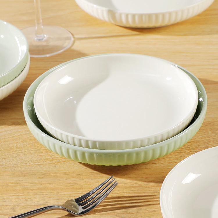 Ceramic Cream Color Block Dish Set, 4/6-Piece Deep Plate Tableware - Modern 2025 Style.