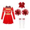 Kids Girls Shiny Cheerleading Costume Schoolgirls Dance Dress Uniform Complete Outfit with Pom Poms for Halloween Party