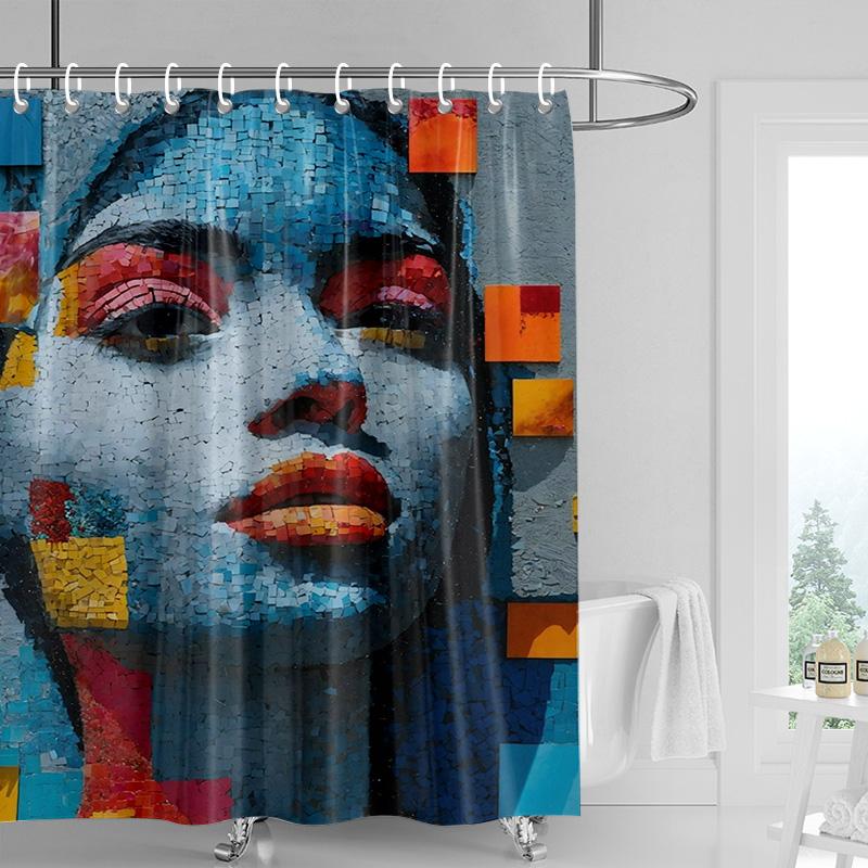 Marble Textured Shower Curtain-Classic Bust Sculpture with Crack Stone Effect, Waterproof Art Bathroom Decoration