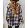 Women's  Fall Winter Plaid Wool Blend Shirt Jacket, Long Sleeve Loose Button Down Coat With Pocket, European American Style Casual Outerwear