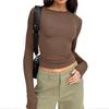 Mode Oansatz Tees Streetwear Tops Frauen Einfarbig Slim Fit Einfache T-shirts Frühling Herbst Casua Langarm T-shirts 30423