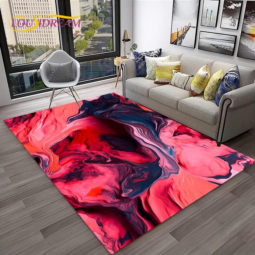 3D Illusion Fluid Colour Irregular Marble HD Carpet Rug for Home Living Room Sofa Doormat Decor,kids Area Rug Non-slip Floor Mat