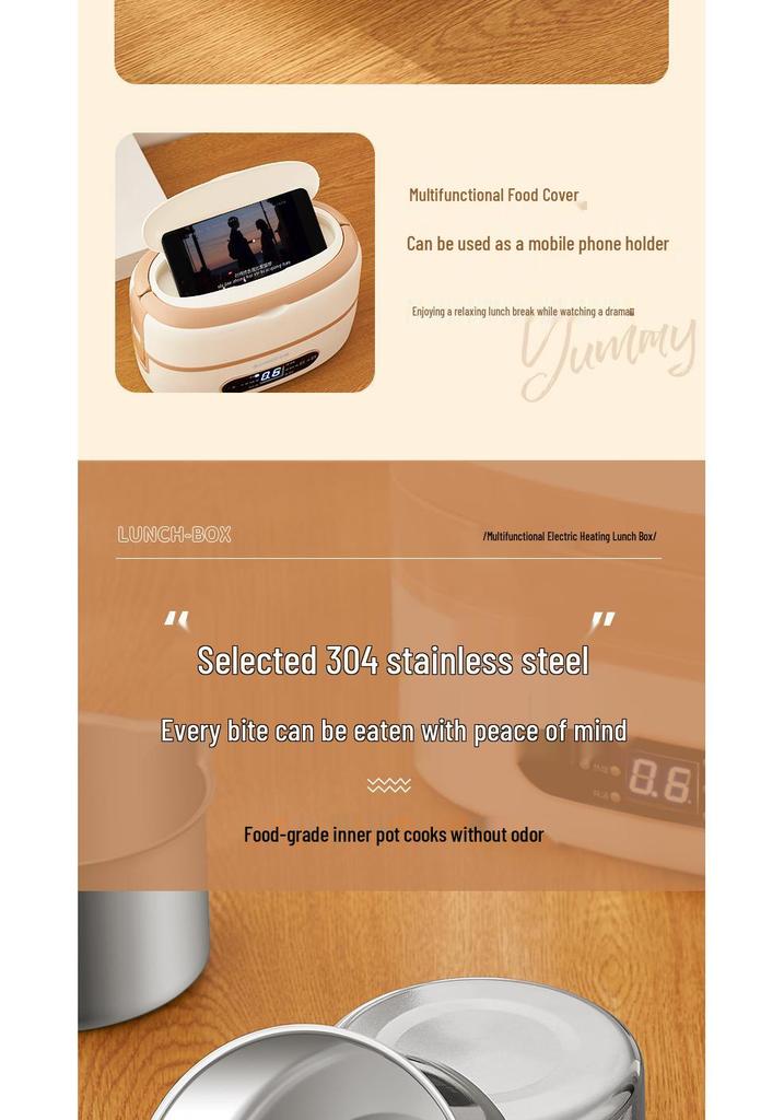 Smart Electric Heated Lunch Box: Portable, Self-Heating, Steaming, Ideal for Office Workers, Keeps Meals Warm, Easy to Carry Bento Solution.