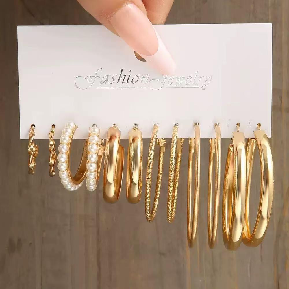 Metal Geometric Square Ear Cuff Set: Hepburn Style Six-Piece Trendy Earrings