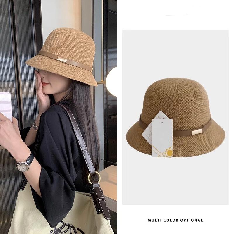 Hollow linen bucket hat women's fashion versatile basin hat summer sun protection visor hat