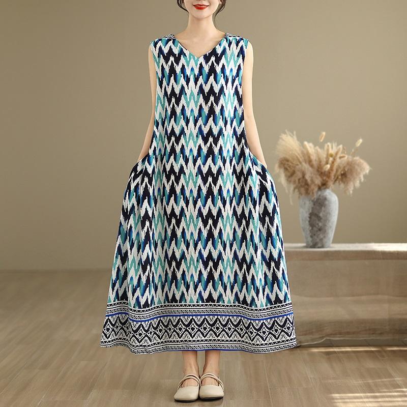 

Новое хлопковое винтажное платье с цветочным принтом без рукавов больших размеров для женщин, повседневное свободное длинное летнее платье