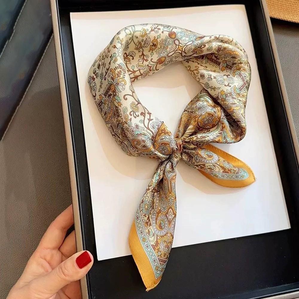 Bohemia Style Square Scarf Hijab 70x70cm Smooth Bandana Imitation Silk Scarf  for Women Female
