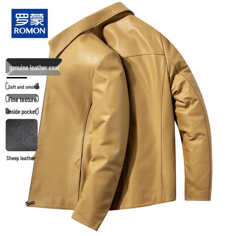 

ROMON Men s Sheepskin Leather Jacket with Lapel Collar XL