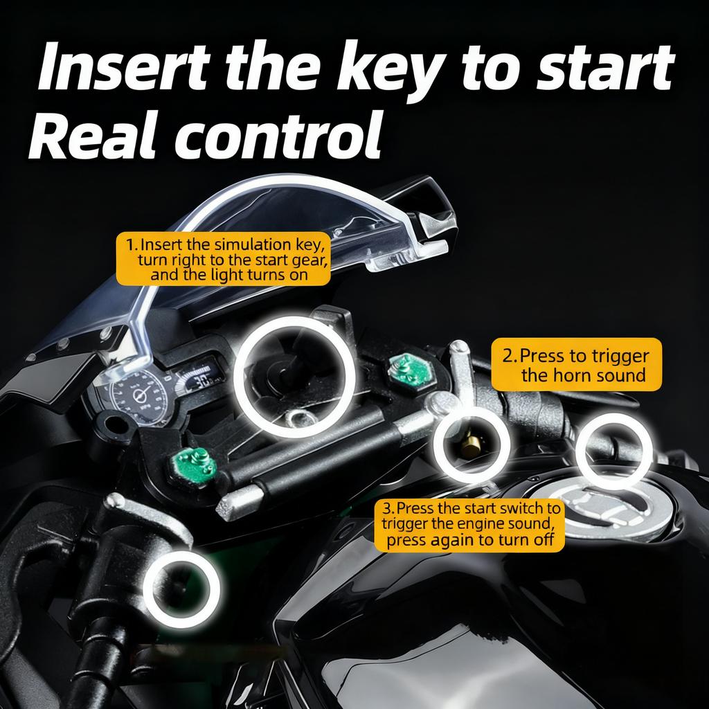 1/9 Kawasaki Ninja H2R with Spray Alloy Motorcycle Model Toy Vehicle Collection Sound and Light Off Road Autocycle Toys Car