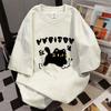 Cotton Cat Print Summer Short-sleeved T-shirt Women's Loose Casual and Thin Versatile Crew Neck Couple Heavy Ins
