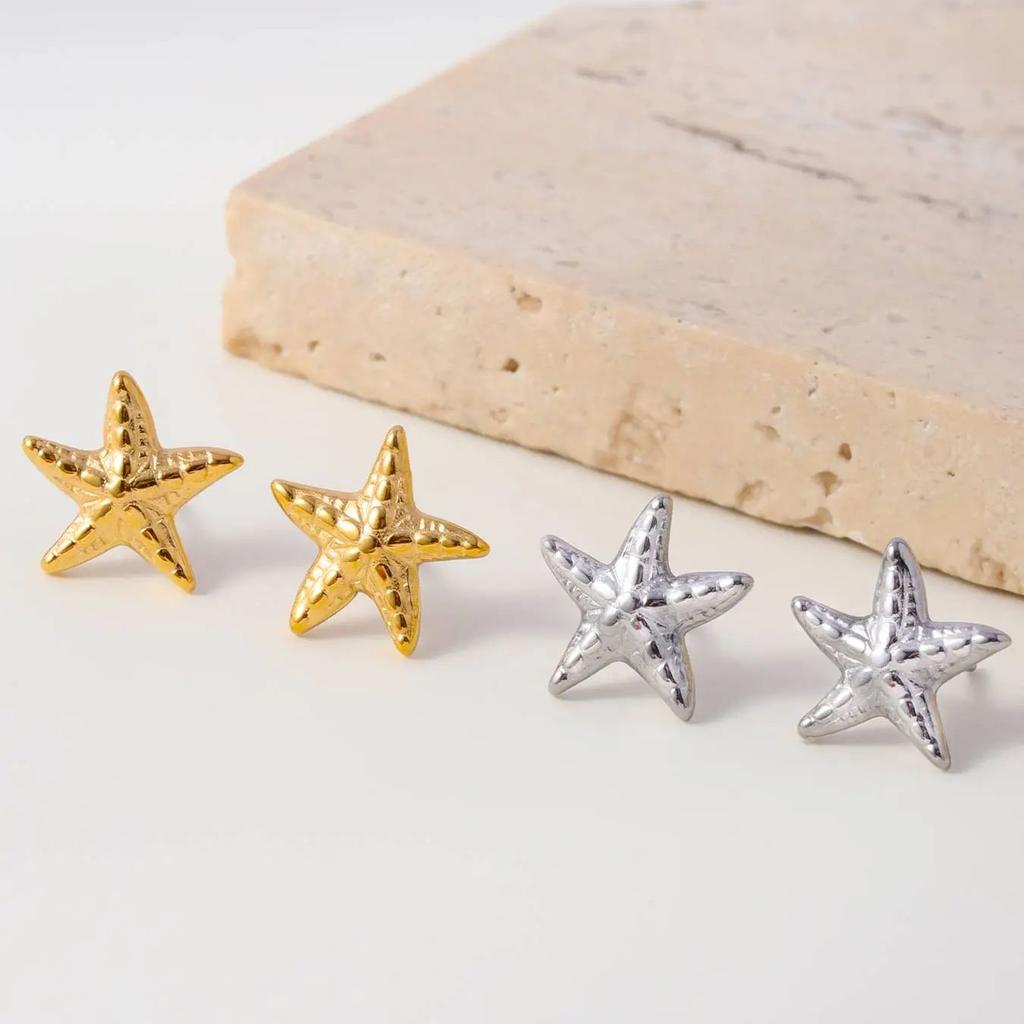 CARLIDANA Popular Ins Style Beach Stainless Steel Pentagonal Starfish Fashionable Marine Biological Design Jewelry Earrings